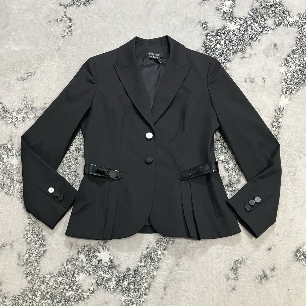 Etcetera Black Tailored Blazer Womens Size 10 Button Front Career Jacket
